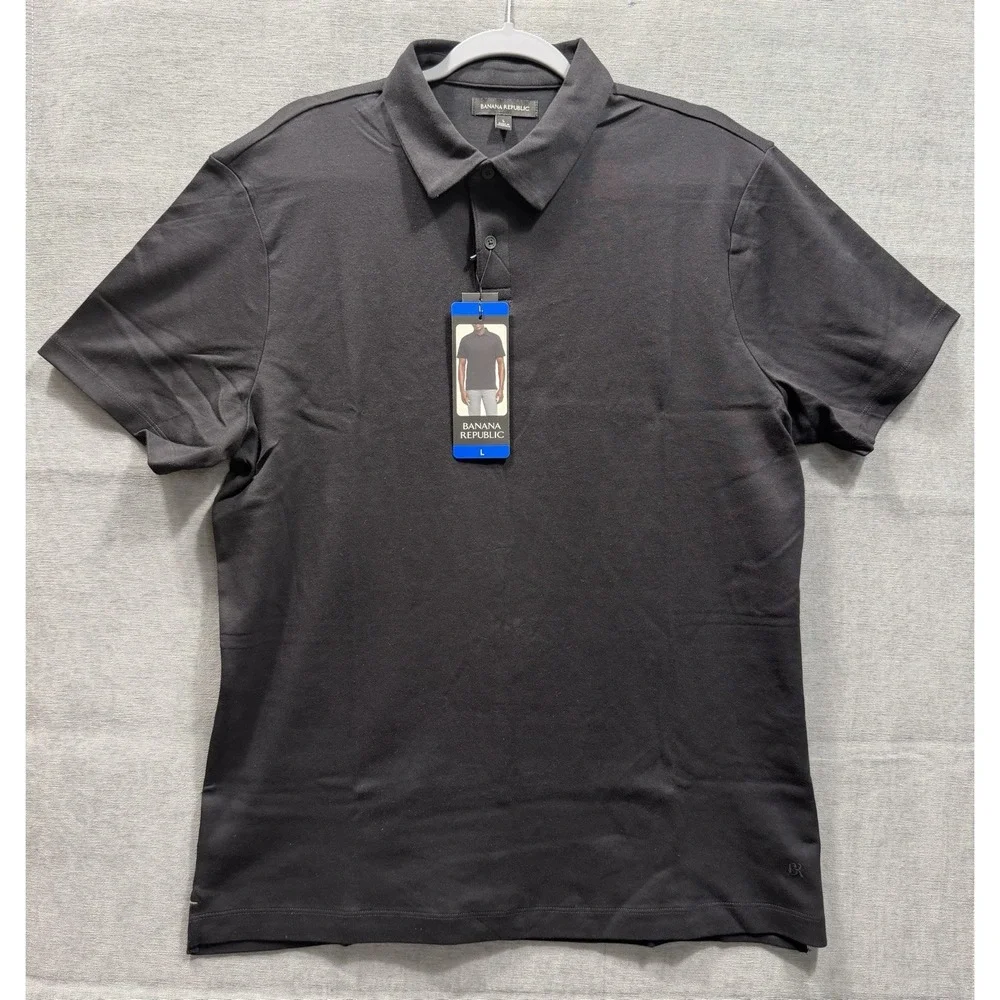 Banana Republic Men's Cotton Luxe Touch Polo Shirt, Black, Large